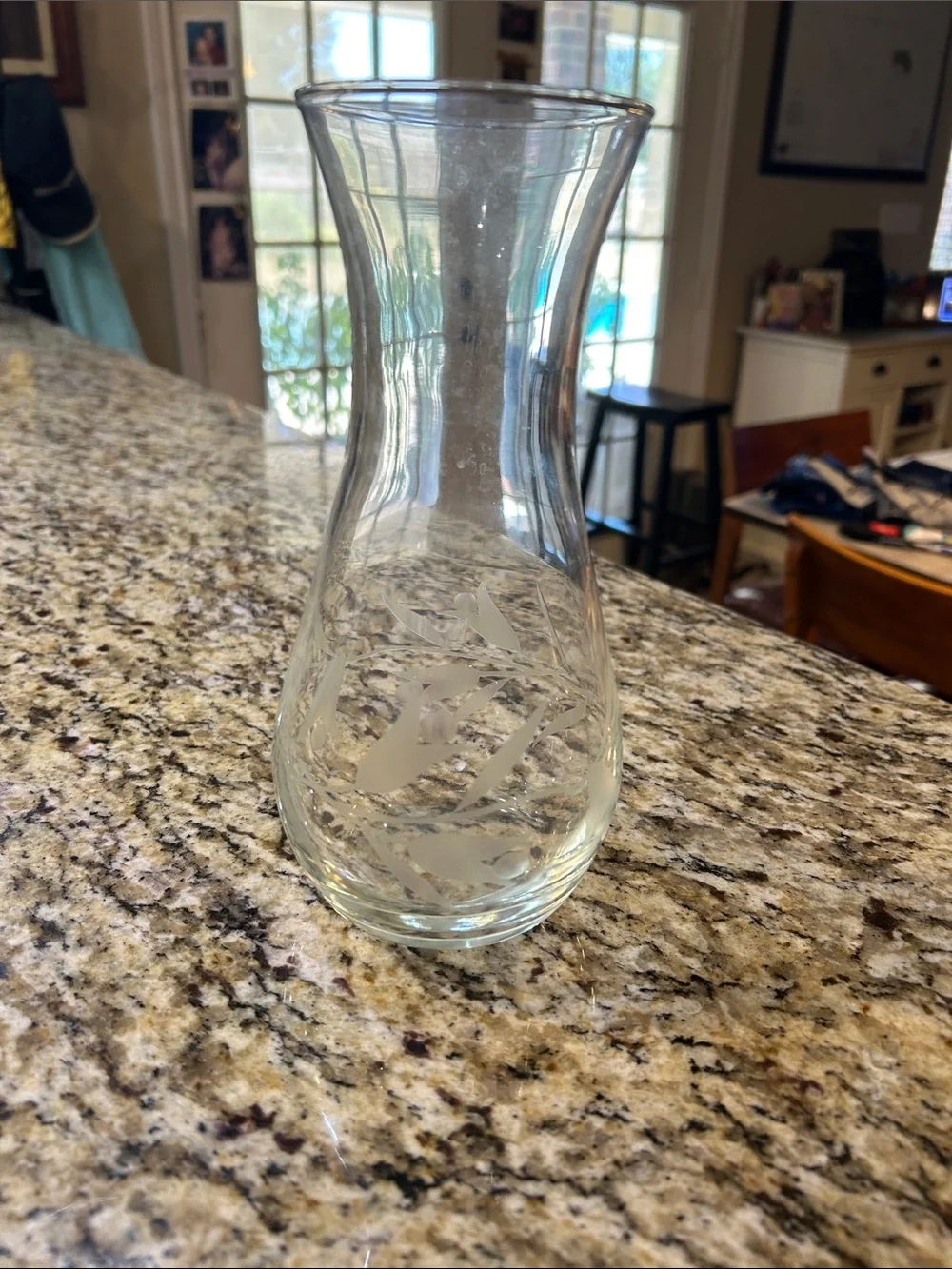 Etched Clear Glass Vase with Leaf Motif